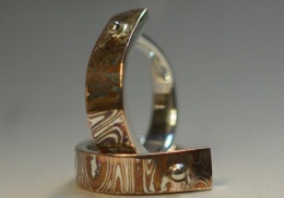 sterling and copper mokume-gane wedding ring set